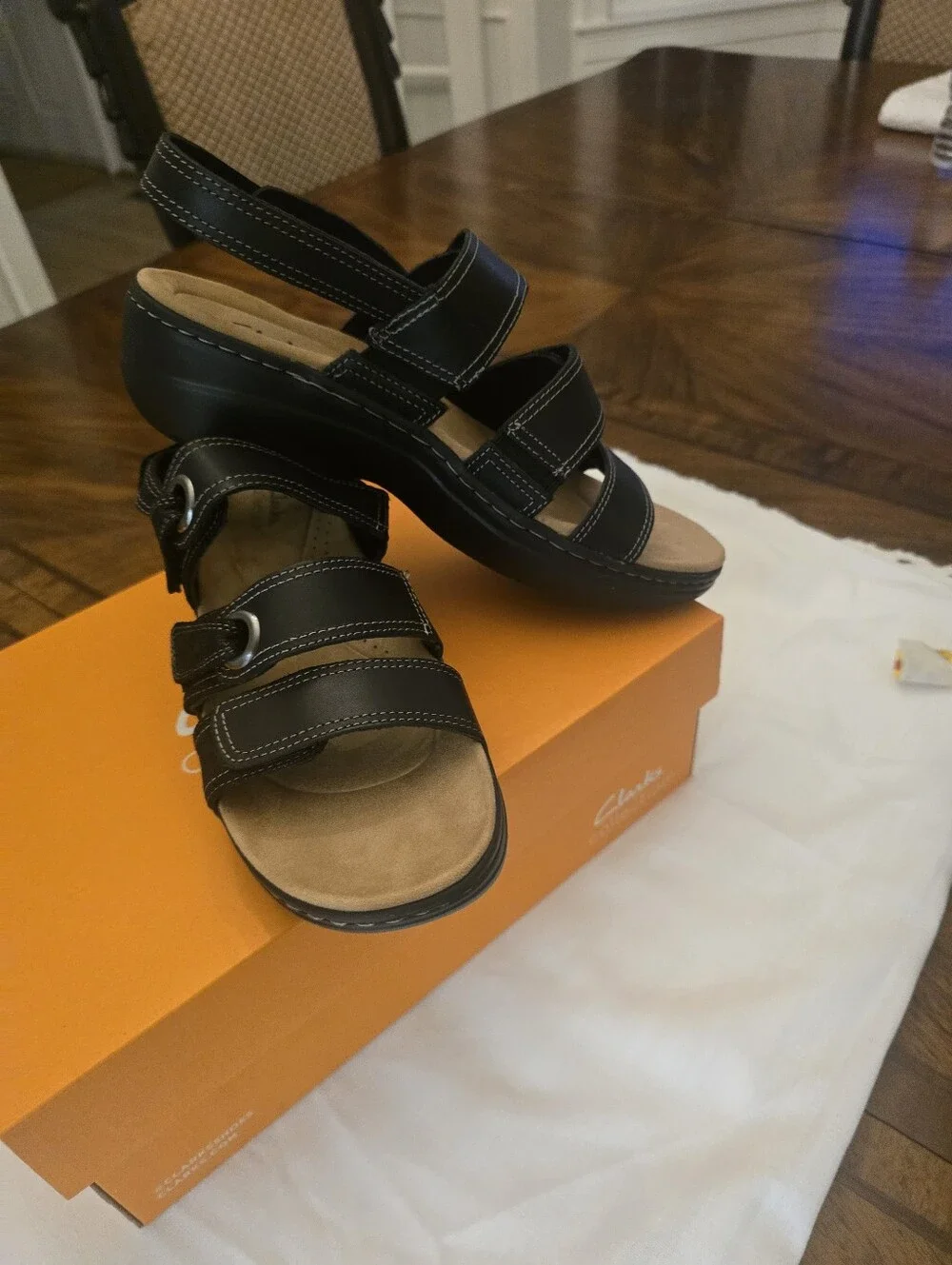 Womens Black Leather Strap Sandals